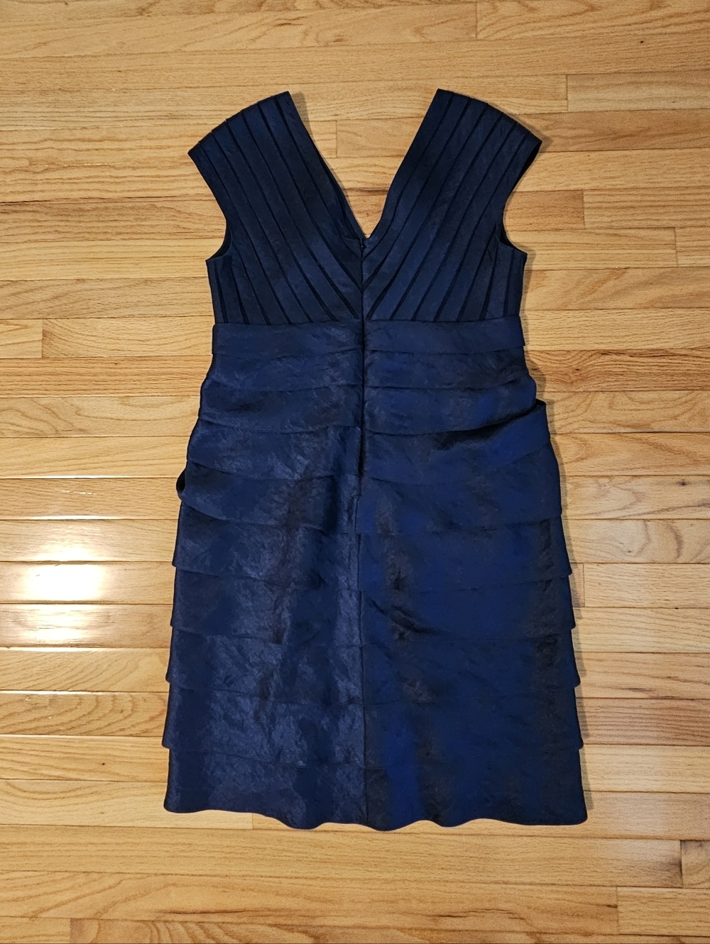 Adrianna Papell Navy Blue Layered Ruffles Mesh Sheath Dress Women's Size 14 - Picture 2 of 7